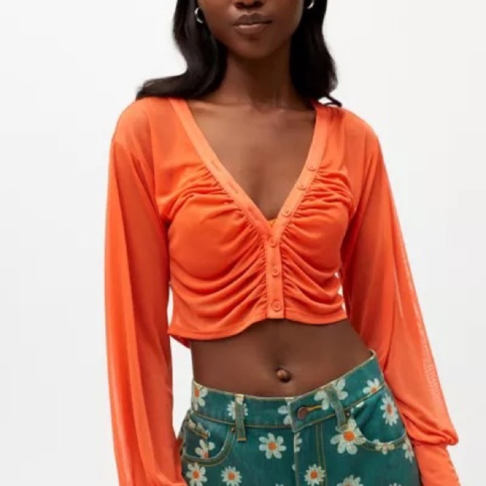 Urban Outfitters Cara Mesh Ruched Blouse